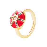 Brass Open Finger Ring, gold color plated, Adjustable & micro pave cubic zirconia & for woman & enamel 20mm 