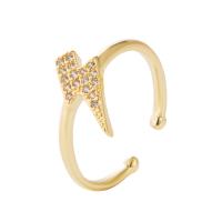 Brass Cuff Finger Ring, gold color plated, Adjustable & micro pave cubic zirconia & for woman, 20mm 