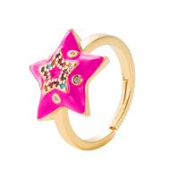 Brass Open Finger Ring, Star, gold color plated, Adjustable & micro pave cubic zirconia & for woman & enamel 20mm 