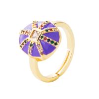 Brass Open Finger Ring, gold color plated, Adjustable & micro pave cubic zirconia & for woman & enamel 20mm 