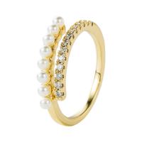 Brass Cuff Finger Ring, gold color plated, Adjustable & micro pave cubic zirconia & for woman, 20mm 