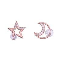 Asymmetric Earrings, Zinc Alloy, Moon and Star, plated, fashion jewelry & for woman & with rhinestone 