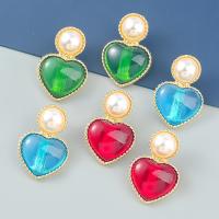 Resin Zinc Alloy Earring, with ABS Plastic Pearl & Resin, Heart, fashion jewelry & for woman 