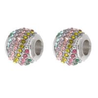 Perles de gros trou en alliage de zinc, Rond, Placage de couleur argentée, DIY & avec strass, couleurs mélangées Environ 4mm, Vendu par PC