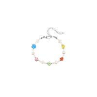 Pulseras de cristal de Murano, con Sedal & Cristal de murano & Perlas plásticas & metal, con 5cm extender cadena, Flor, chapado en color de plata, Joyería & para mujer, multicolor, longitud:13 cm, Vendido por UD