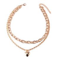 Zinc Alloy Necklace, with 7cm extender chain, Heart, plated, Double Layer & Adjustable & fashion jewelry & for woman /45 cm 