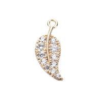 Cubic Zirconia Micro Pave Brass Pendant, Leaf, real gold plated, micro pave cubic zirconia 