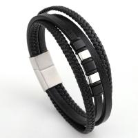 Microfibre PU bracelet, avec acier inoxydable 316L, Placage, bracelet tressé & pour homme, plus de couleurs à choisir, Vendu par PC