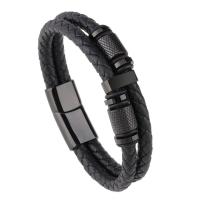 Bracelets de cuir de vachette, cuir de peau de vache, avec acier inoxydable 316L, Placage, bracelet tressé & normes différentes pour le choix & pour homme, plus de couleurs à choisir, Vendu par PC