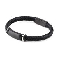 Microfibre PU bracelet, avec acier inoxydable 316L, Placage sous vide, bracelet tressé & normes différentes pour le choix & pour homme, noire, Vendu par PC