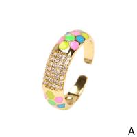 Brass Cuff Finger Ring, gold color plated, Adjustable & micro pave cubic zirconia & for woman & enamel 