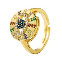 Brass Cuff Finger Ring, gold color plated, Adjustable & micro pave cubic zirconia & for woman & enamel, 20mm 