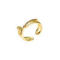 Brass Cuff Finger Ring, gold color plated, Adjustable & micro pave cubic zirconia & for woman 20mm 