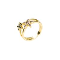 Brass Cuff Finger Ring, gold color plated, Adjustable & micro pave cubic zirconia & for woman 20mm 