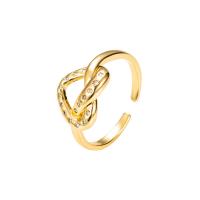 Brass Cuff Finger Ring, gold color plated, Adjustable & micro pave cubic zirconia & for woman, 20mm 