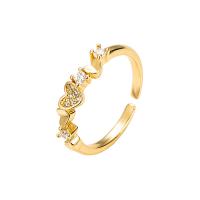 Brass Cuff Finger Ring, gold color plated, Adjustable & micro pave cubic zirconia & for woman, 20mm 