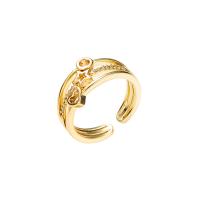 Brass Cuff Finger Ring, gold color plated, Adjustable & micro pave cubic zirconia & for woman, 20mm 