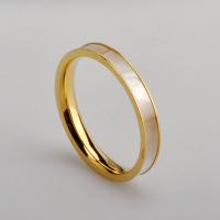 Titan Stahl Fingerring, Titanstahl, mit Weiße Muschel, Vakuum-Ionen-Beschichtung, Modeschmuck & verschiedene Größen vorhanden & für Frau, goldfarben, 3x1.7mm, verkauft von PC