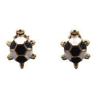 Brass Stud Earring, Turtle, gold color plated, for woman & enamel 