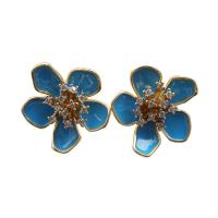 Cubic Zirconia Micro Pave Brass Earring, Flower, gold color plated, micro pave cubic zirconia & enamel 