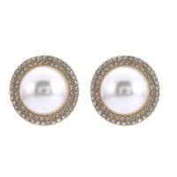 Boucle d'oreille en alliage de zinc en plastique perle, avec perle de plastique, dôme, Placage, bijoux de mode & pour femme & avec strass, plus de couleurs à choisir, 27mm, Vendu par paire