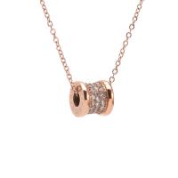 Collier de bijoux de titane, Acier titane, avec 5cm chaînes de rallonge, pilier, Placage ionique sous vide, bijoux de mode & pour femme & avec strass, couleur or rose cm, Vendu par PC