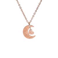 Collier de bijoux de titane, Acier titane, avec 5cm chaînes de rallonge, lune, Placage ionique sous vide, bijoux de mode & pour femme, couleur or rose cm, Vendu par PC