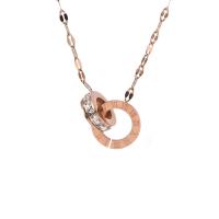 Collier de bijoux de titane, Acier titane, avec 5cm chaînes de rallonge, Plat rond, Placage ionique sous vide, bijoux de mode & styles différents pour le choix & pour femme & avec strass, couleur or rose cm, Vendu par PC