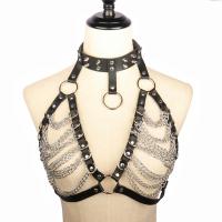 Cuero de PU Cadena del cuerpo, con aluminio & aleación de zinc, chapado en color de plata, estilo punky & para mujer, Negro, 430x30mm,930x30mm, Vendido por UD