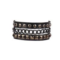 PU Leather Cord Bracelets, with Aluminum & Zinc Alloy, silver color plated, fashion jewelry & multilayer & punk style, black 