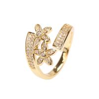 Brass Cuff Finger Ring, gold color plated, Adjustable & micro pave cubic zirconia & for woman 