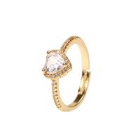 Cubic Zirconia Micro Pave Brass Finger Ring, Heart, gold color plated, Adjustable & micro pave cubic zirconia & for woman 