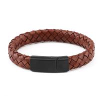 Bracelets de cuir de vachette, cuir de peau de vache, avec acier inoxydable 316L, Placage sous vide, bracelet tressé & normes différentes pour le choix & pour homme, plus de couleurs à choisir, Vendu par PC