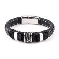 Microfibre PU bracelet, avec acier inoxydable 316L, Placage sous vide, bracelet tressé & normes différentes pour le choix & pour homme, plus de couleurs à choisir, Vendu par PC