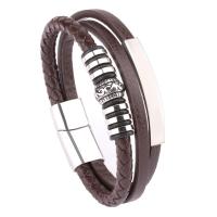 Microfibre PU bracelet, avec acier inoxydable 316L, multicouche & normes différentes pour le choix & pour homme, plus de couleurs à choisir, Vendu par PC