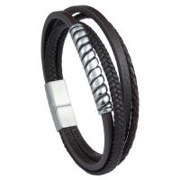 Microfibre PU bracelet, avec acier inoxydable 316L, multicouche & bracelet tressé & normes différentes pour le choix & pour homme, plus de couleurs à choisir, Vendu par PC