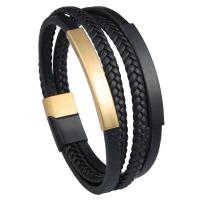 Microfibre PU bracelet, avec acier inoxydable 316L, multicouche & bracelet tressé & normes différentes pour le choix & pour homme, plus de couleurs à choisir, Vendu par PC