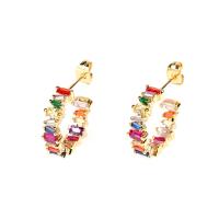 Cubic Zirconia Micro Pave Brass Earring, gold color plated, micro pave cubic zirconia & for woman, multi-colored 