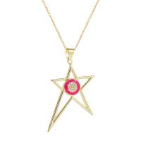 Cubic Zircon Micro Pave Brass Necklace, with 1.96 inch extender chain, Star, gold color plated, micro pave cubic zirconia & for woman & enamel & hollow Approx 17.71 Inch 