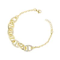 Cubic Zirconia Micro Pave Brass Bracelet, gold color plated & micro pave cubic zirconia & for woman & hollow Approx 7.08 Inch 