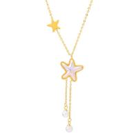 Collar de la joyería de titanio, Partículas de acero, con Perlas plásticas, con 5cm extender cadena, Estrella de Mar, Recubrimiento iónico al vacío, Ajustable & para mujer, dorado, 62mm,19mm, longitud:aproximado 40 cm, Vendido por UD