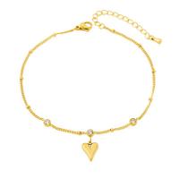 Partículas de acero pulsera tobillera, con 5cm extender cadena, Recubrimiento iónico al vacío, Ajustable & Joyería & diferentes estilos para la opción & micro arcilla de zirconia cúbica & para mujer, dorado, longitud:aproximado 21 cm, Vendido por UD