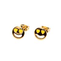 Brass Stud Earring, gold color plated, for woman & enamel 