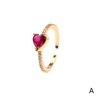 Anneau de cuivre de Zircon, laiton, coeur, Placage de couleur d'or, Réglable & pavé de micro zircon & pour femme, plus de couleurs à choisir, Vendu par PC