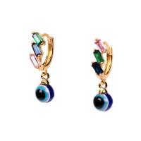 Huggie Hoop Drop Earring, Brass, Evil Eye, gold color plated, micro pave cubic zirconia & for woman & enamel, multi-colored 