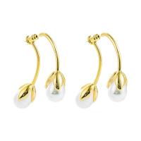 Brass Stud Earring, with Plastic Pearl, gold color plated, for woman 