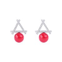 Silver Earring Zircon pavent Sterling, argent sterling 925, avec perle de plastique, Placage, pavé de micro zircon & pour femme, rouge Vendu par paire