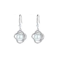 Silver Earring Zircon pavent Sterling, argent sterling 925, avec perle de plastique, Placage de couleur platine, pavé de micro zircon & pour femme, argent, 33mm, Vendu par paire