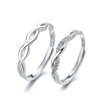 Ehepaar Fingerringe, 925 Sterling Silber, Platinfarbe platiniert, Einstellbar & offen & verschiedene Stile für Wahl & mit Strass, verkauft von PC