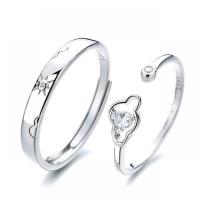 Anillos para Pareja, plata de ley 925, chapado en color de platina, Ajustable & abrir & diferentes estilos para la opción & con diamantes de imitación, Vendido por UD